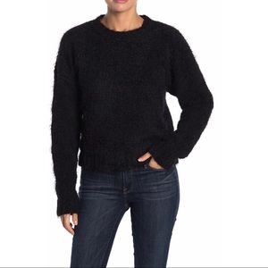 Dee Elly Black Fuzzy Knit Crew Neck Sweater